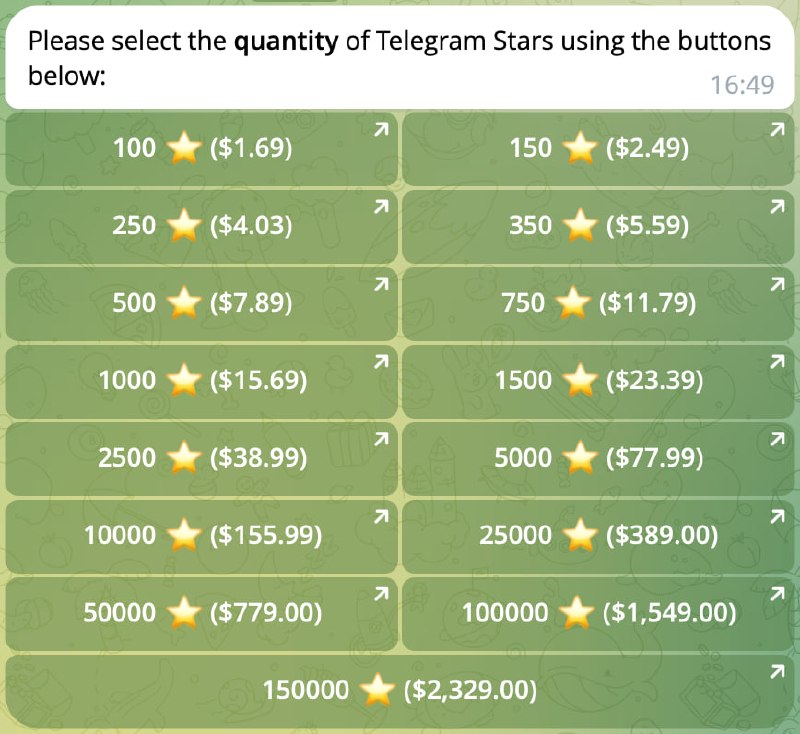 Choosing a Telegram Stars package in Premium Bot